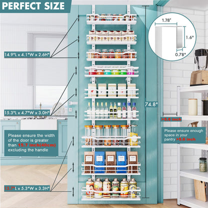 Eastherry Over The Door Pantry Organizer，9-Tier Over The Door Organizer with Adjustable Basket，Metal Hanging Pantry Organizers and Storage for Kitchen, Back of Door Seasoning Rack
