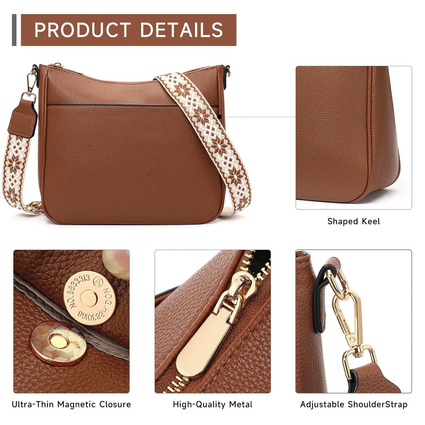 FALAN MULE Leather Crossbody Bags for Women Trendy Hobo Purses Shoulder Handbags (A-Brown)