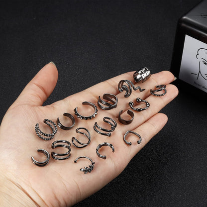 YADOCA 16Pcs Ear Cuff Set Damen Ohrmanschette Ohrringe Earcuffs Set Helix Knorpel Clip auf Wickelohrring Fakepircings Ohr Cuffs Ohrklemme Gold/Silber/Schwarz/Roségold
