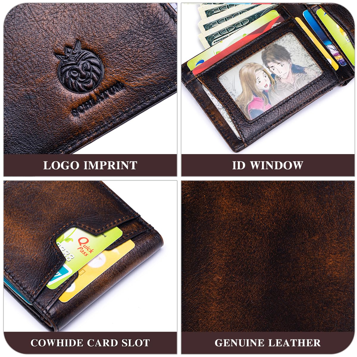SCHLATUM Front Pocket Wallet for Men Slim Lightweight RFID Blocking Genuine Leather Bifold Thin Wallet with 10 Card Slots, Antiqued