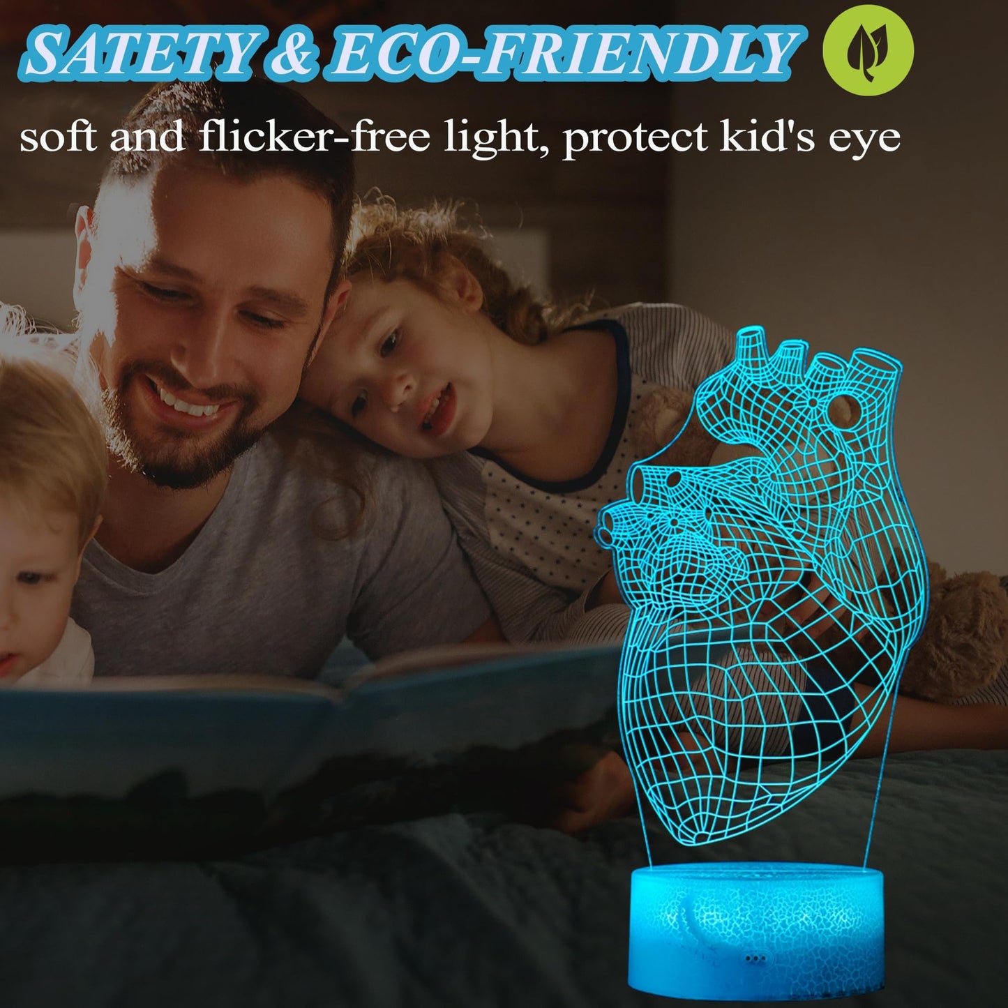 POSSHE Heart Anatomy Illusion Lamp, Cardiology Gifts, 3D Night Light, 16 Colors Changing, Timer, 4 Flash Modes and Dimmable, Kids Room Decoration, Xmas Heart Model Gifts