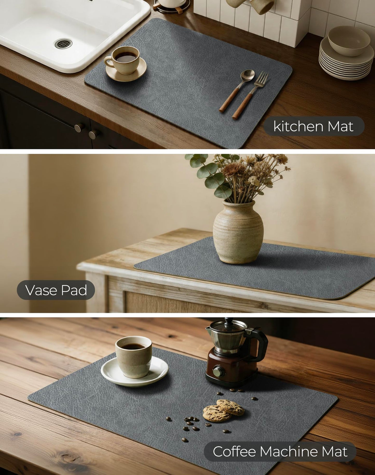 Leetaltree Reversible Faux Leather Placemats Set of 6, 12x17 Inch – Hotel-Quality Heat Resistant & Waterproof Wipeable Table Mats, Non-Slip for Dining Kitchen (Mist Crey, 6 Pack)