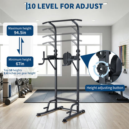 COZONY Adjustable Power Tower Pull Up & Dip Station – Multifunction Strength Training Equipment – 880LBS Capacity – Space-Saving Standalone Chin Up Bar – Black Color