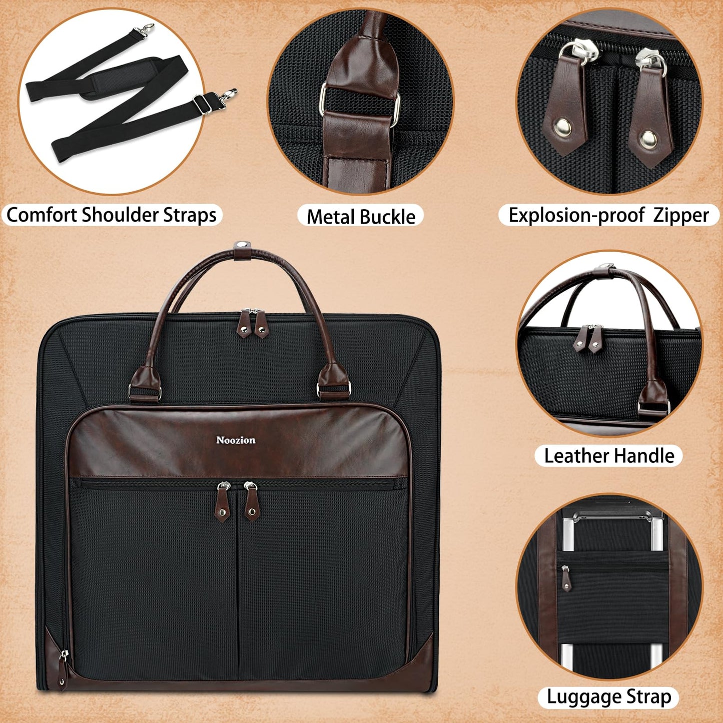 Noozion Garment Bag for Travel, Large Carry On Suit Bag for Business Up to 4 Suits, Wrinkle Free Garment Bag for Hanging Clothes with Shoulder Strap, Laptop Compartment, and Wet-Dry Pocket