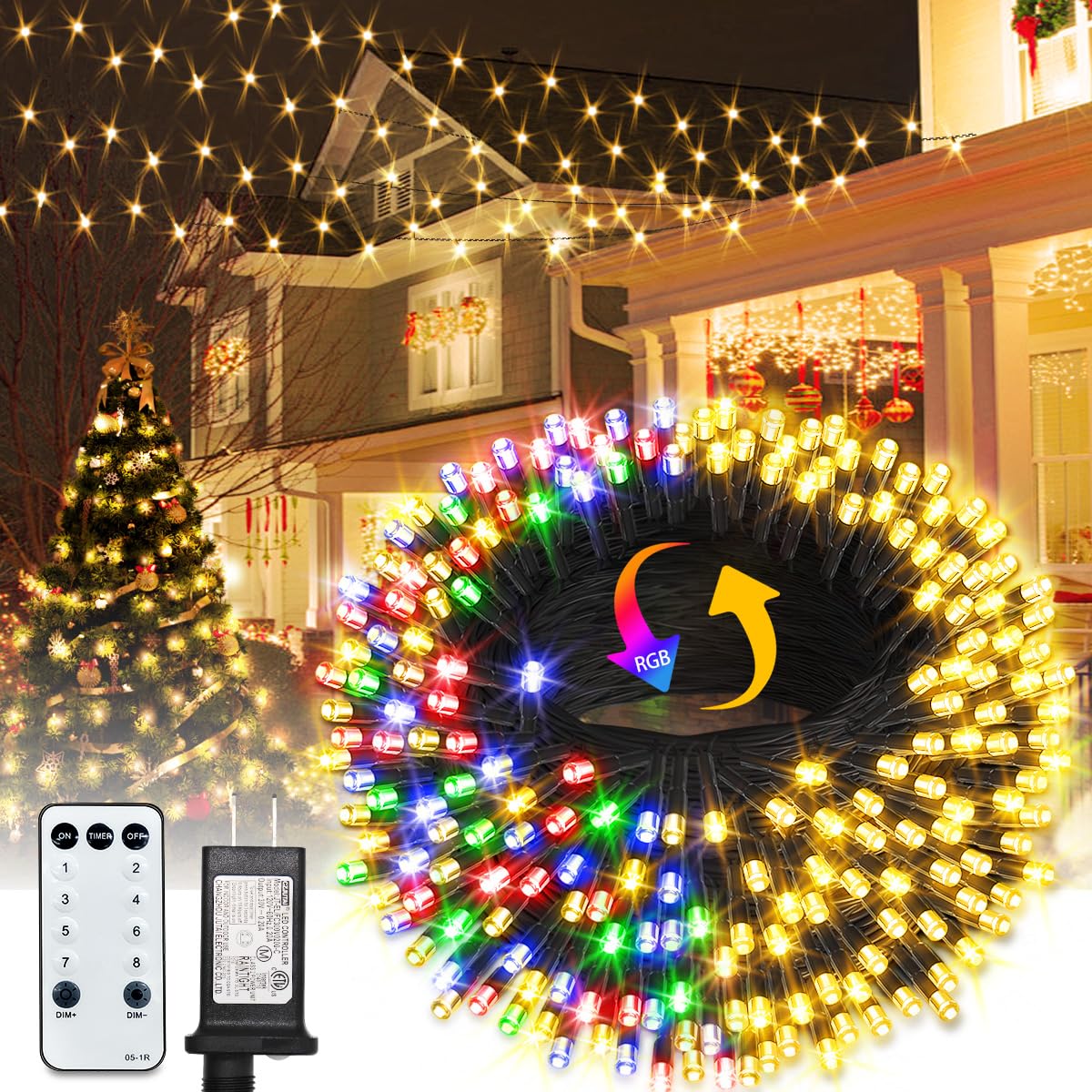 ROSCOO 32.8FT Icicle Lights, Christmas Outdoor with 400LED 75 Drops, IP65 Waterproof Eaves Lights, 8 Modes, for Christmas Eaves Garden Room Decoration Cool White