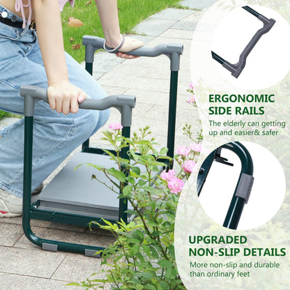Lineware Garden Kneeler and Seat with Upgraded Widened 10 Inch Thick Kneeling Pad,Garden Kneeler Stool Heavy Duty,Folding Garden Chair, Bench Stool with 2 Tool Pouches Gifts for Parent