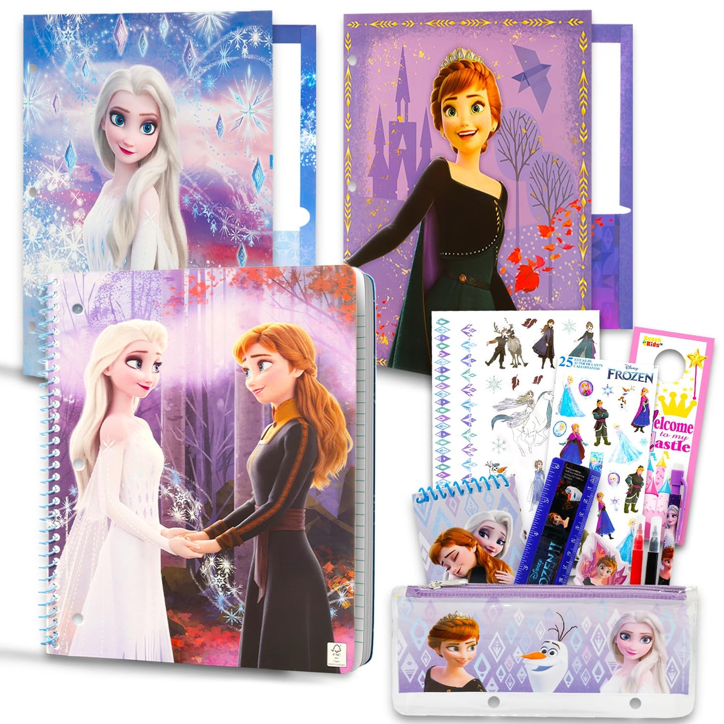 Disney Frozen 2 Kids School Supplies Set with Pencil Case, Pencils, Notebook Featuring Elsa, Anna, Olaf, and More | Frozen Stationery - 11 Pcs Bundle