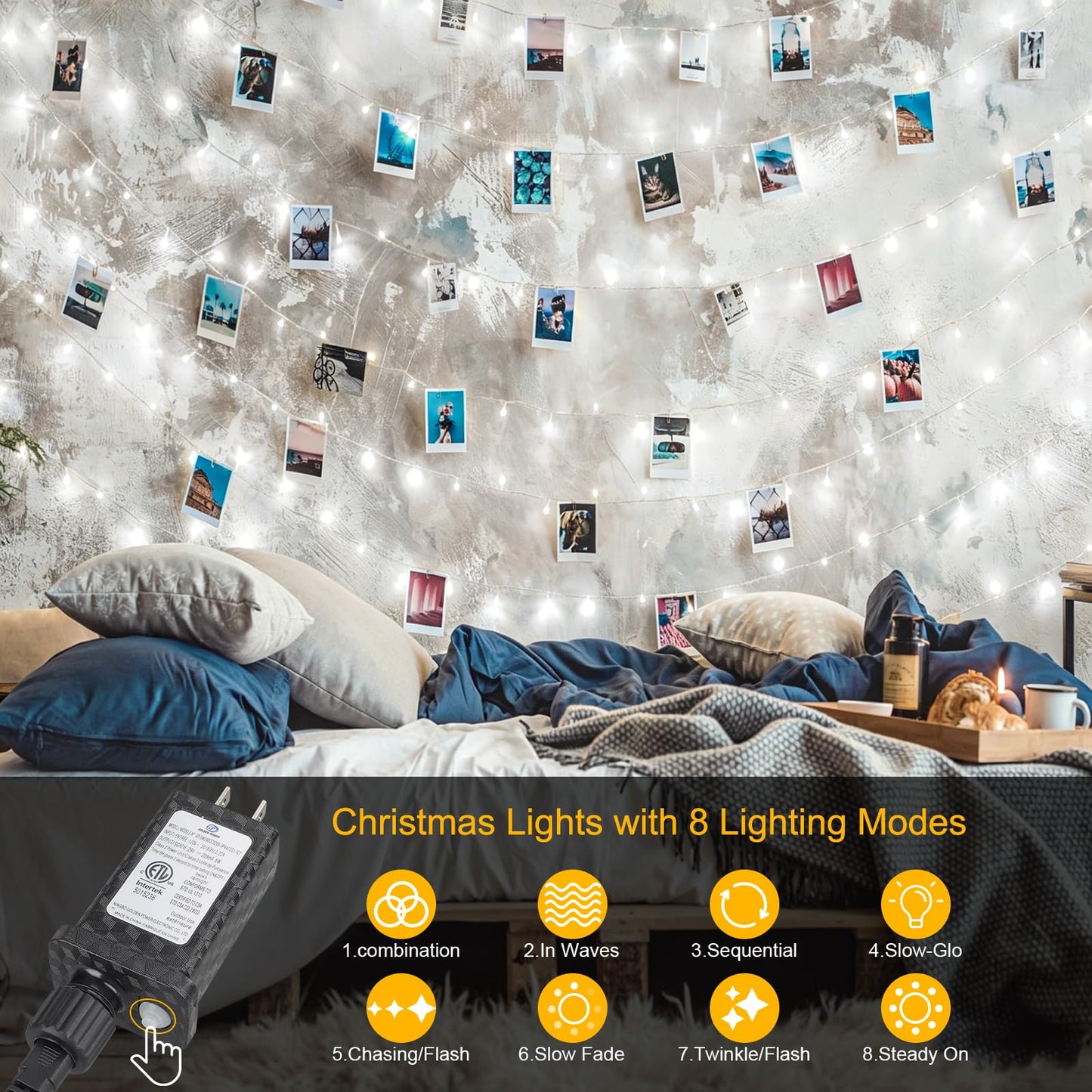 MGYIF 100FT 300 LED Christmas Lights Plug in,Cool White Waterproof Fairy Lights with Timer/8 Modes, Christmas Tree Lights Lighting Outdoor Indoor Garden Party Wedding Christmas Tree Decoration