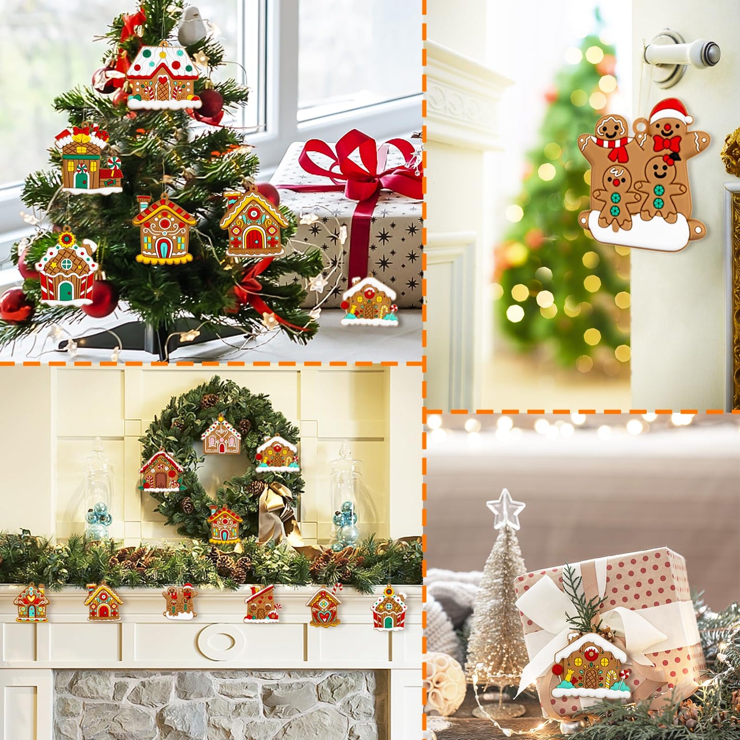 Gingerbread House Ornaments Christmas Tree Decoration - 12pcs Gingerbread House Christmas Decorations Hanging Ornaments for Holiday Xmas Tree Home Decor