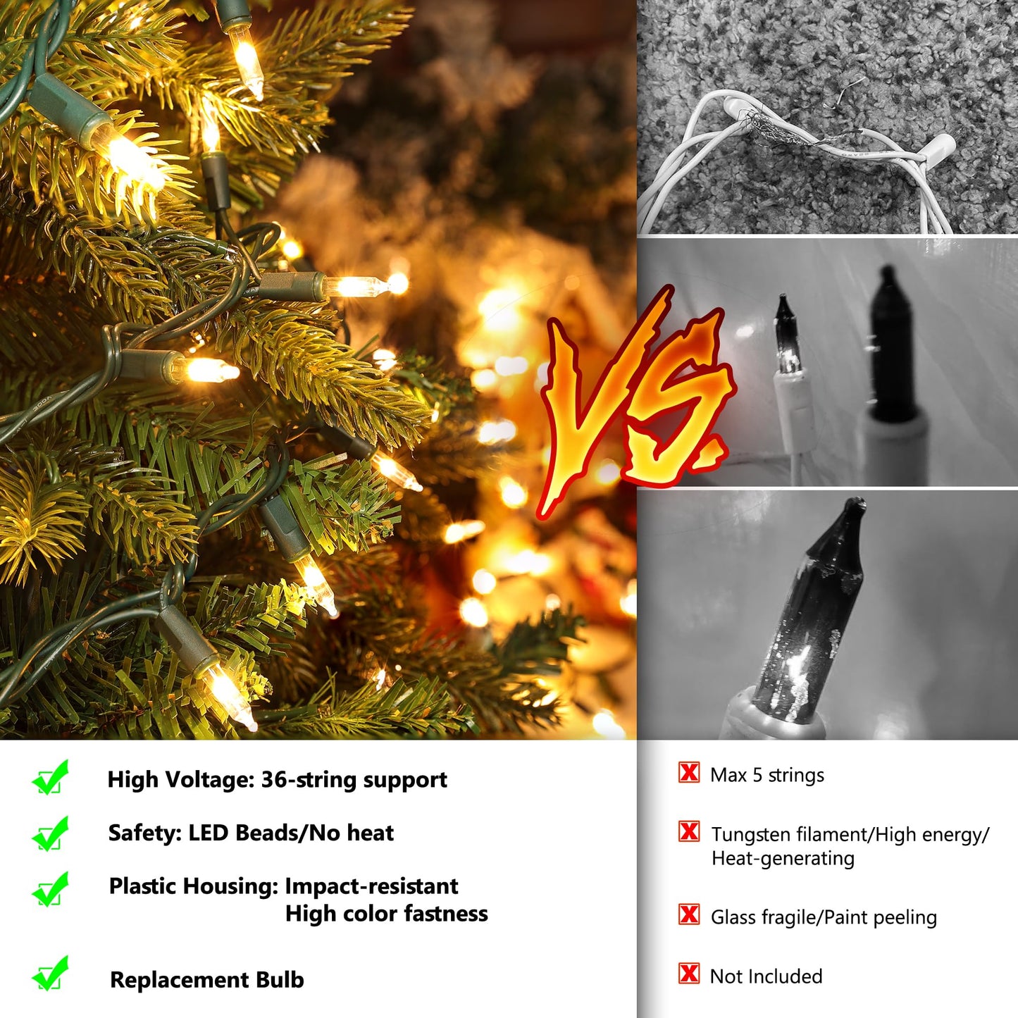 Joomer LED Clear Christmas Lights, 2Pack Total 39FT 200 LED Warm White Christmas Tree Lights, Connectable Waterproof Mini String Lights Plug in for Indoor Outdoor Home Christmas Decoration