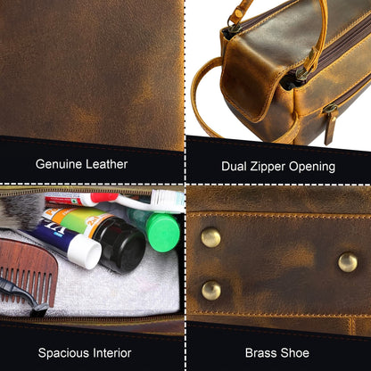 Leather Toiletry Bag for Men - Hygiene Organizer Travel Ditty Kit By Rustic Town (Antique Brown)