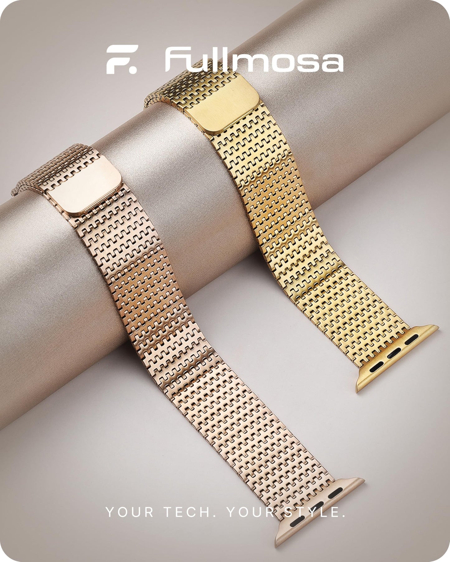 Fullmosa Compatible with Apple Watch Bands 46mm Series 11 10 for Men Women, Stainless Steel Mesh Loop Magnetic Clasp iWatch Band with TPU Case for Apple Watch, Rose Gold