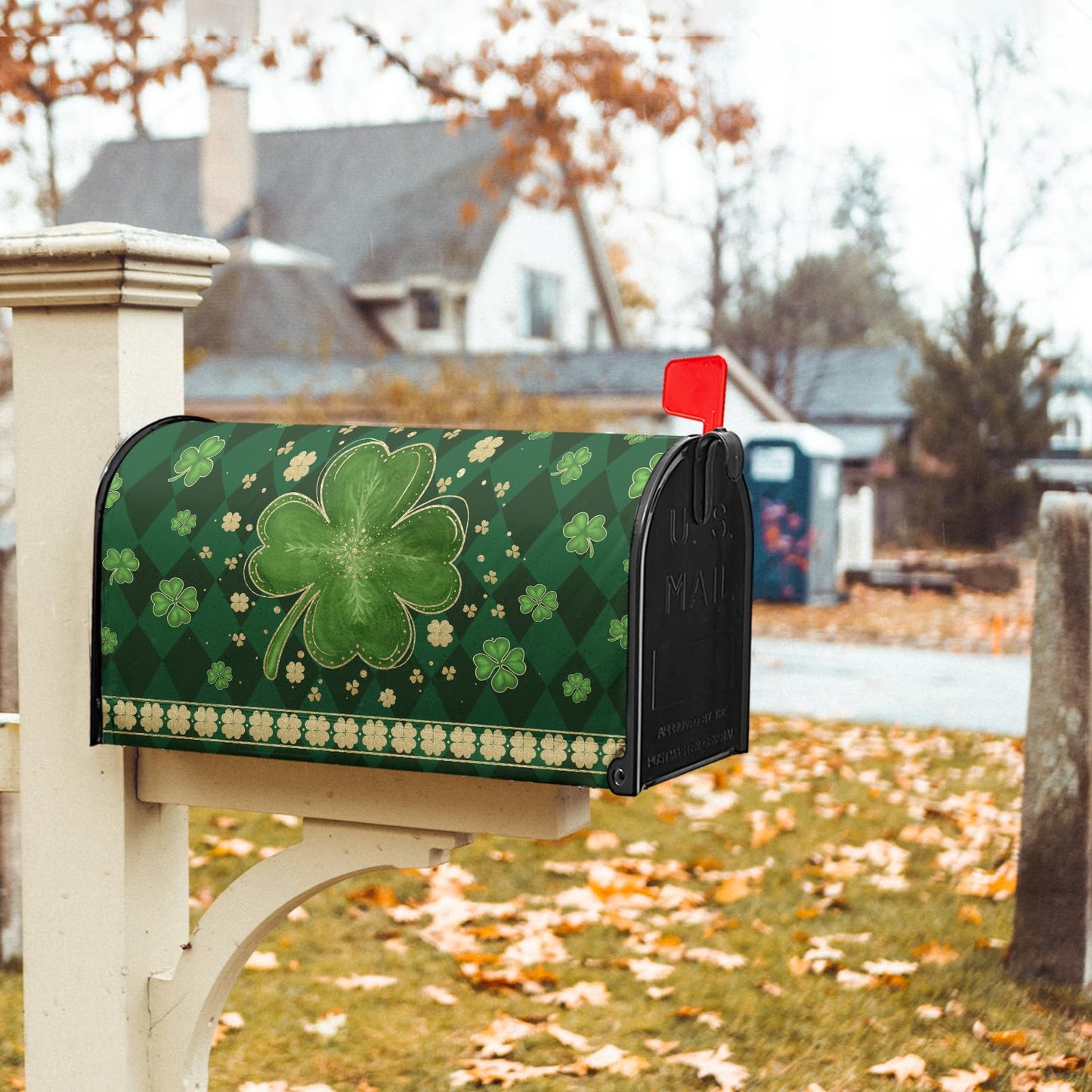 Sweetshow St.Patrick's Day Mailbox Covers Magnetic Standard Size 18" X 21",Green Shamrock Clovers Mailbox Wraps Post Letter Box Cover for Outside Garden Yard Decor