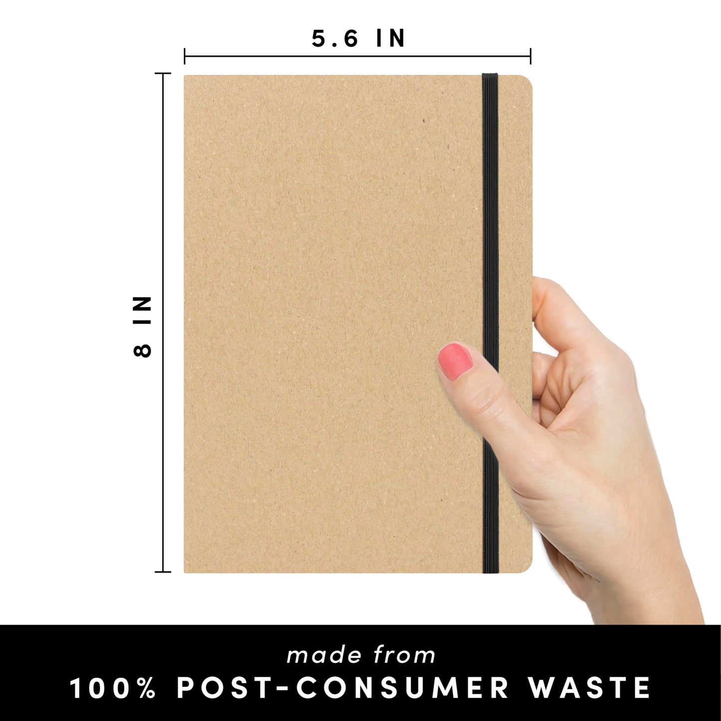 PAPERAGE Recycled Blank Journal Notebook, (Kraft), 160 Pages, Medium 5.6 in x 8 in - 100 GSM Thick Paper – Hardcover Journaling Notebook for Work, School, Note Taking or Sketching