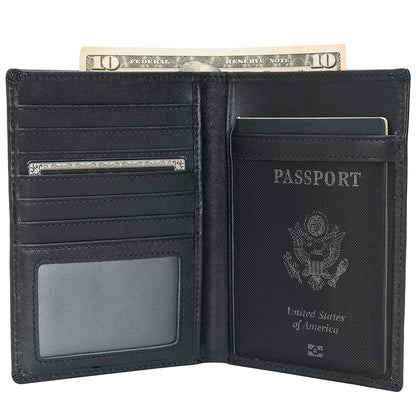 Polare RFID Blocking Napa Leather Passport Holder Travel Wallet For Men and Women (Black)