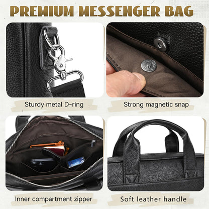 Leather Laptop Bag for Men, Laptop Briefcase Fits Up to 15.6 Inch Notebook, Portable Shoulder Messenger Crossbody Bag for Travel Business Office