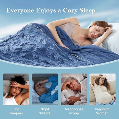 Cozy Bliss Cooling Comforter Seersucker Plaid King, Q-Max 0.4 Reversible Lightweight Cooling Blanket, Breathable Silk Smooth Summer Bedding Quilt for Hot Sleepers Night Sweats Denim Blue