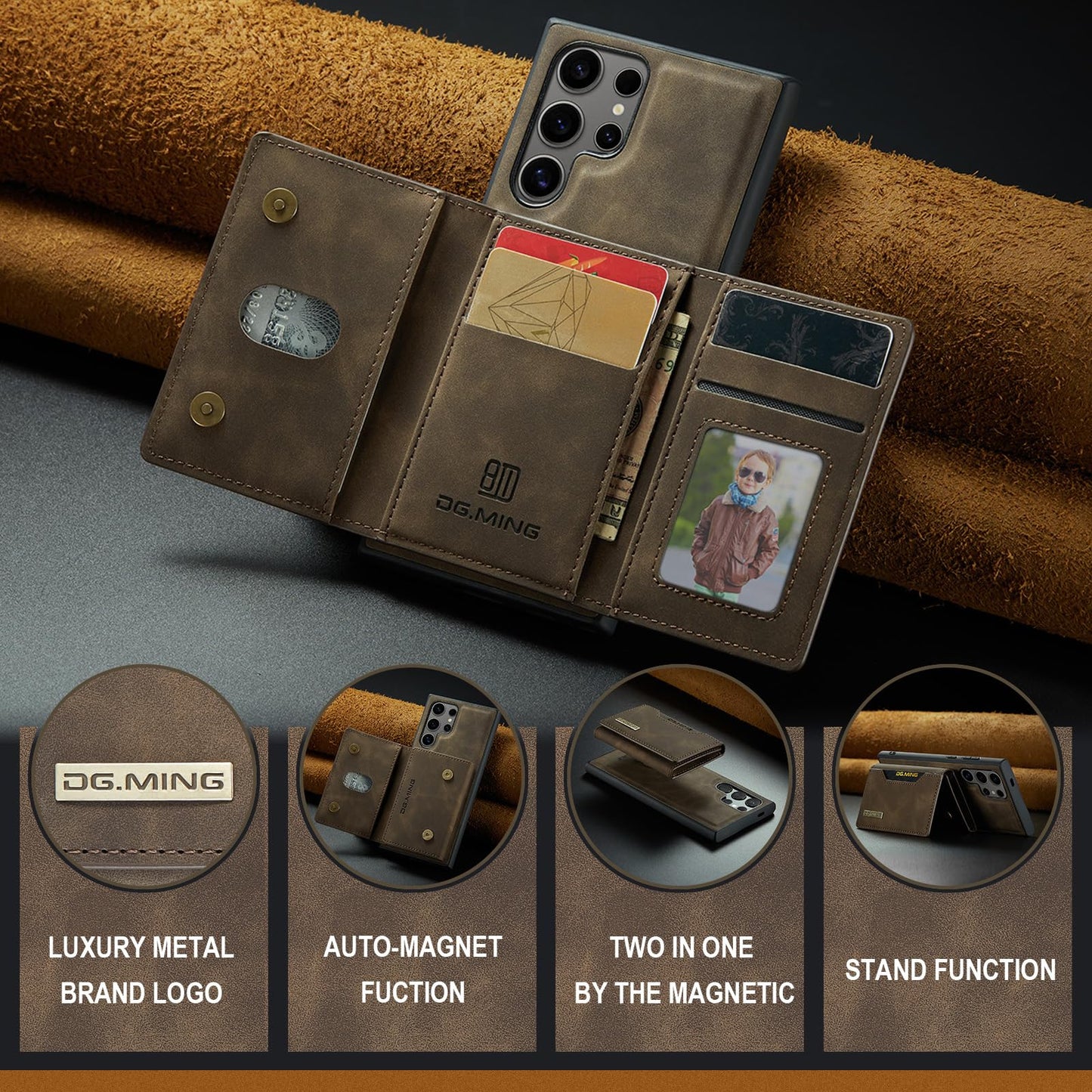 SZHAIYU 2 in 1 Detachable Leather Phone Cases for Samsung Galaxy S24 Ultra 5G Case Wallet with Card Holder Men 6.8'' (Coffee, S24 Ultra)