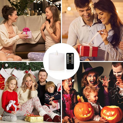 【Flameless Candles Battery Operated with Remote & Timer】 3x3 White LED Pillar Candles - 600H Flickering Flame, Realistic Fake Candles for Indoor/Outdoor Valentine's Day, Weddings, Home Decor1-Pack