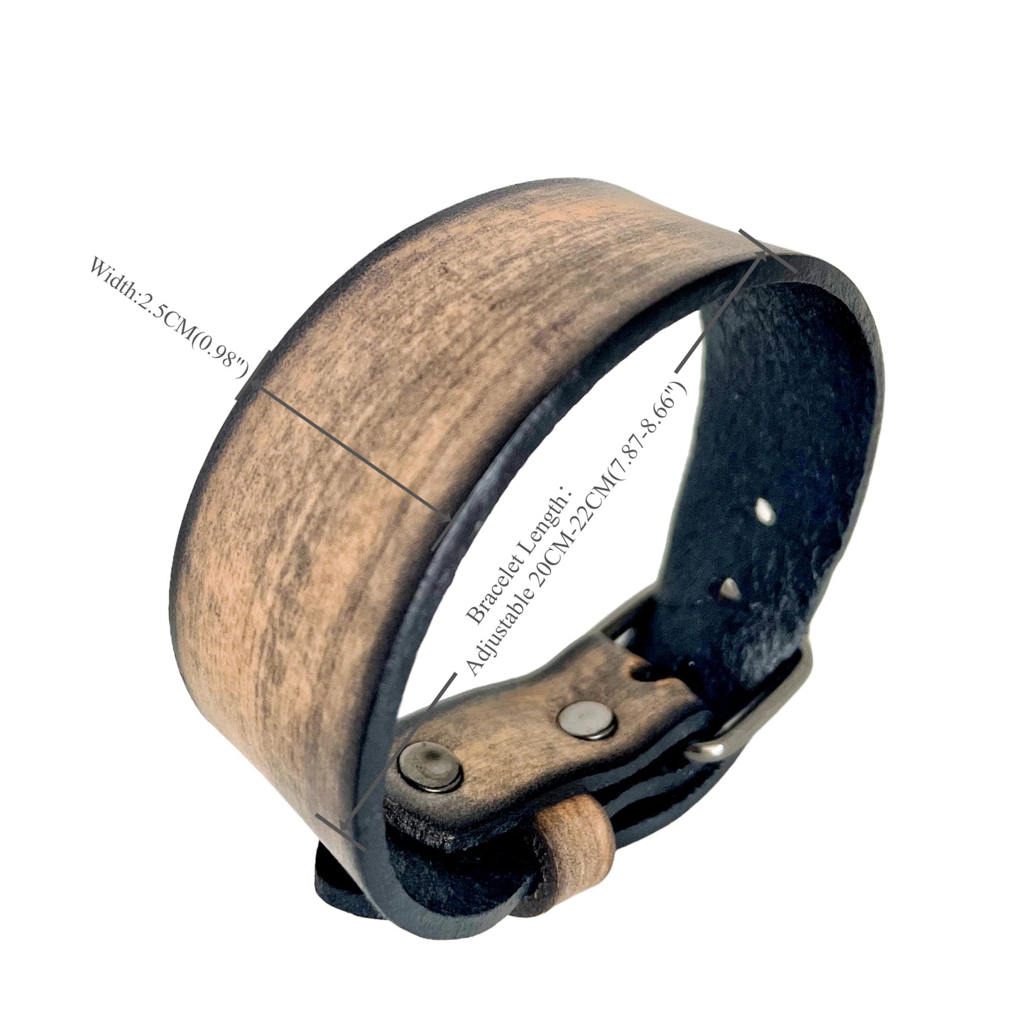 BIYONGDE Mens Black Leather Wristband Bangle Bracelet, Buckle Clasp, Size Adjustable, Cool Stylish Tribal Ethnic