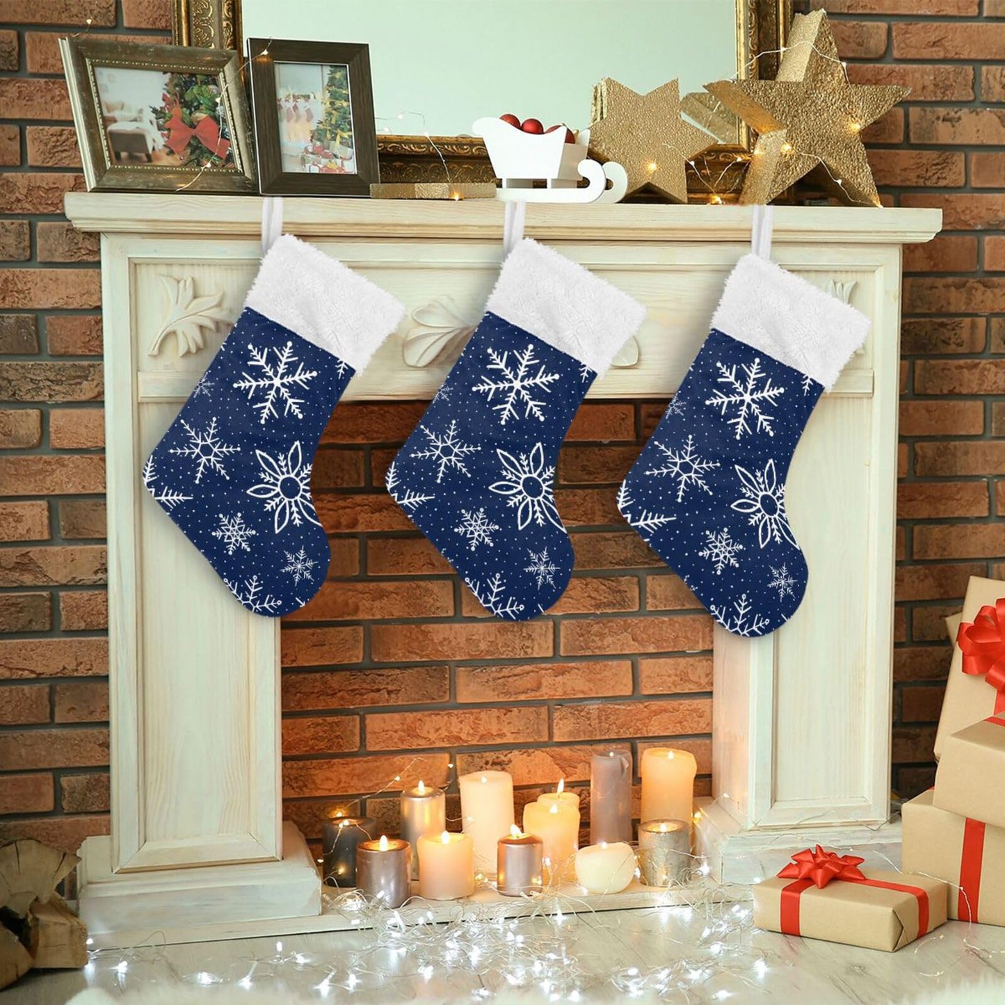 YETTASBIN Blue Snowflake Christmas Stocking 1 Pack, Large Xmas Tree Fireplace Hanging Stockings with Plush Fur Cuff for Family Holiday Party Decor Xmas Gifts, 18 Inch