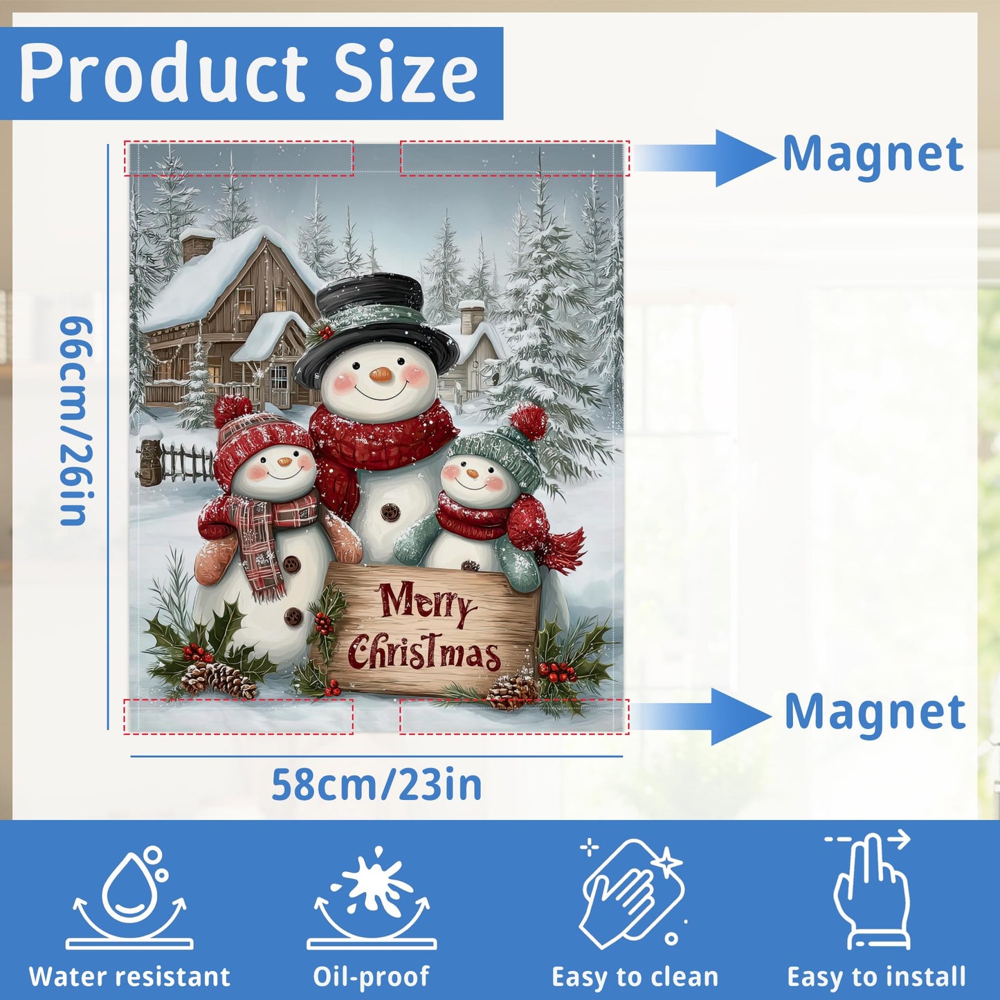 Merry Christmas Magnetic Dishwasher Cover,Washable Reusable Cute Snowmen Refrigerator Appliance Front Panel for Kitchen Decor,23 x 26 Inch