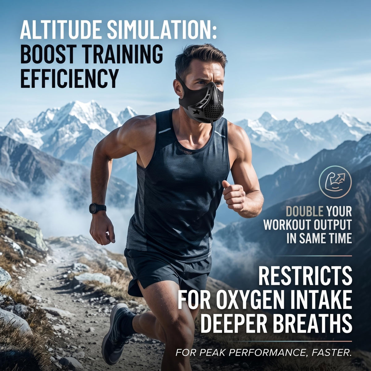 Otbushit High Altitude Training Mask, Black, Adjustable Resistance for Efficient Workouts, Boost Lung Capacity