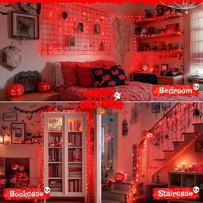 JMEXSUSS 2 Pack Red Fairy Lights Battery Operated, Total 400 LED 132ft Halloween Lights with Remote, 8 Modes Twinkle String Lights for Bedroom Wreath Tree Xmas Valentine Halloween Decorations