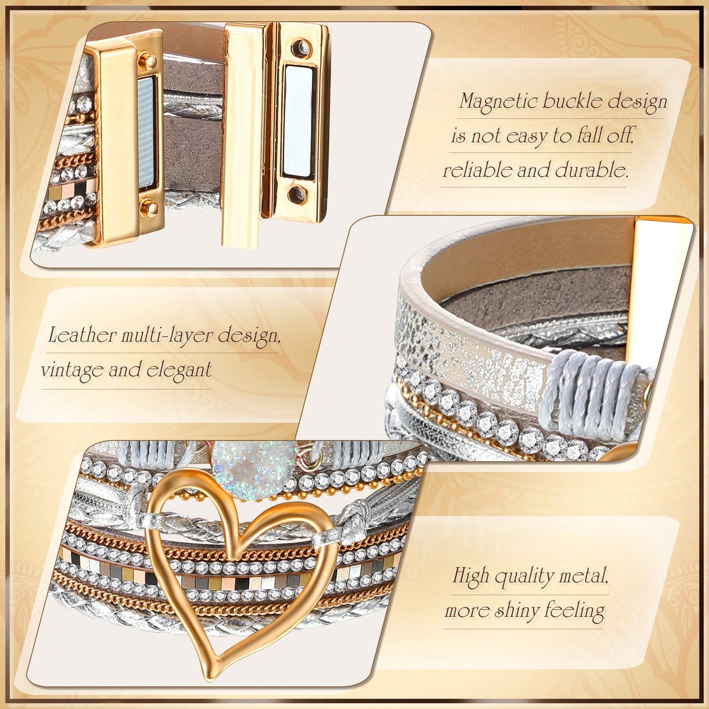 Yinkin 6 Pcs Boho PU Leather Wrap Bracelets for Women Stack Multi Layer Bohemian Cuff Bracelets trendy Jewelry Gifts(Stylish)
