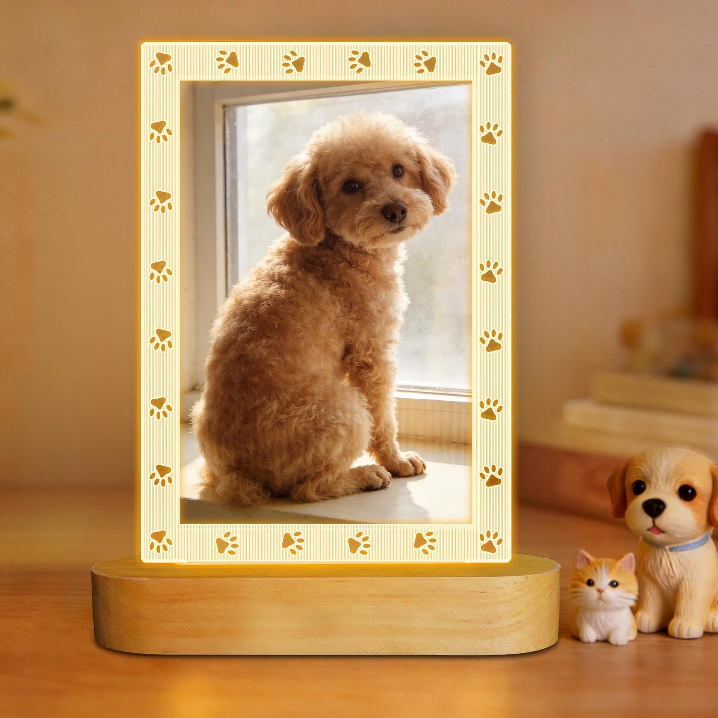 Dog Photo Frame with LED Night Light, Pet Memorial Gifts Light up Picture Frame Paw Prints Design, Personalized Sympathy Gift for Loss of Dog Cat Owner, Home Tabletop Decor for Pet Lovers (4x6 inchs)