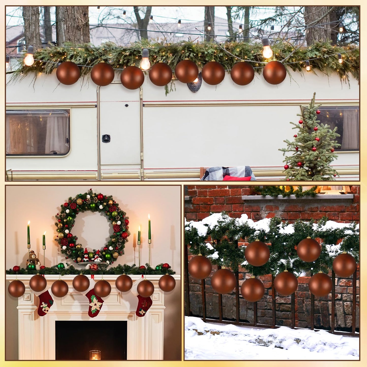 Wettarn 8 Pcs 6 Inch Brown Christmas Balls Ornaments Rustic Large Plastic Xmas Tree Hanging Ornaments Neutral Modern Xmas Giant Balls Decoration for Christmas Tree Lawn Yard Garden Party