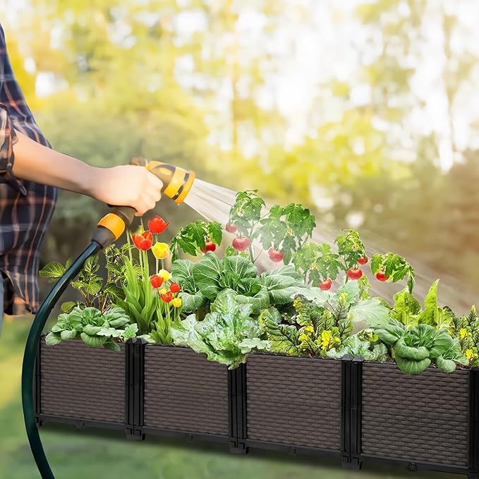 Large Raised Planter Box Outdoor Self Watering 62.9"x15.7"x14.2" , Deep Raised Garden Bed - Elevated Garden Box with Drainage Plug, Rectangular Garden Planter Perfect for Patio Balcony Deck