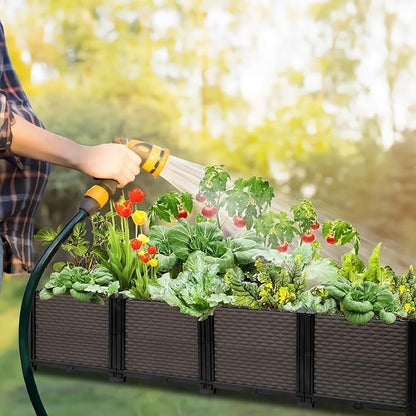 Large Raised Planter Box Outdoor Self Watering 62.9"x15.7"x14.2" , Deep Raised Garden Bed - Elevated Garden Box with Drainage Plug, Rectangular Garden Planter Perfect for Patio Balcony Deck
