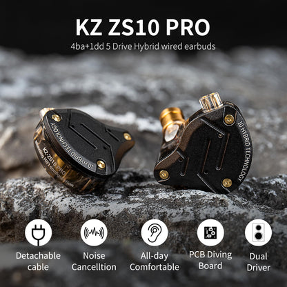 Gaming Earbuds Headphone, KZ ZS10 Pro Gaming for IEM Earphone, KZ in Ear Monitor IEM HiFi Earphone Earbuds with 5 Driver 4BA 1DD with Detachable 0.75mm 2 Pin Cable for Singer (Purple No Mic)…
