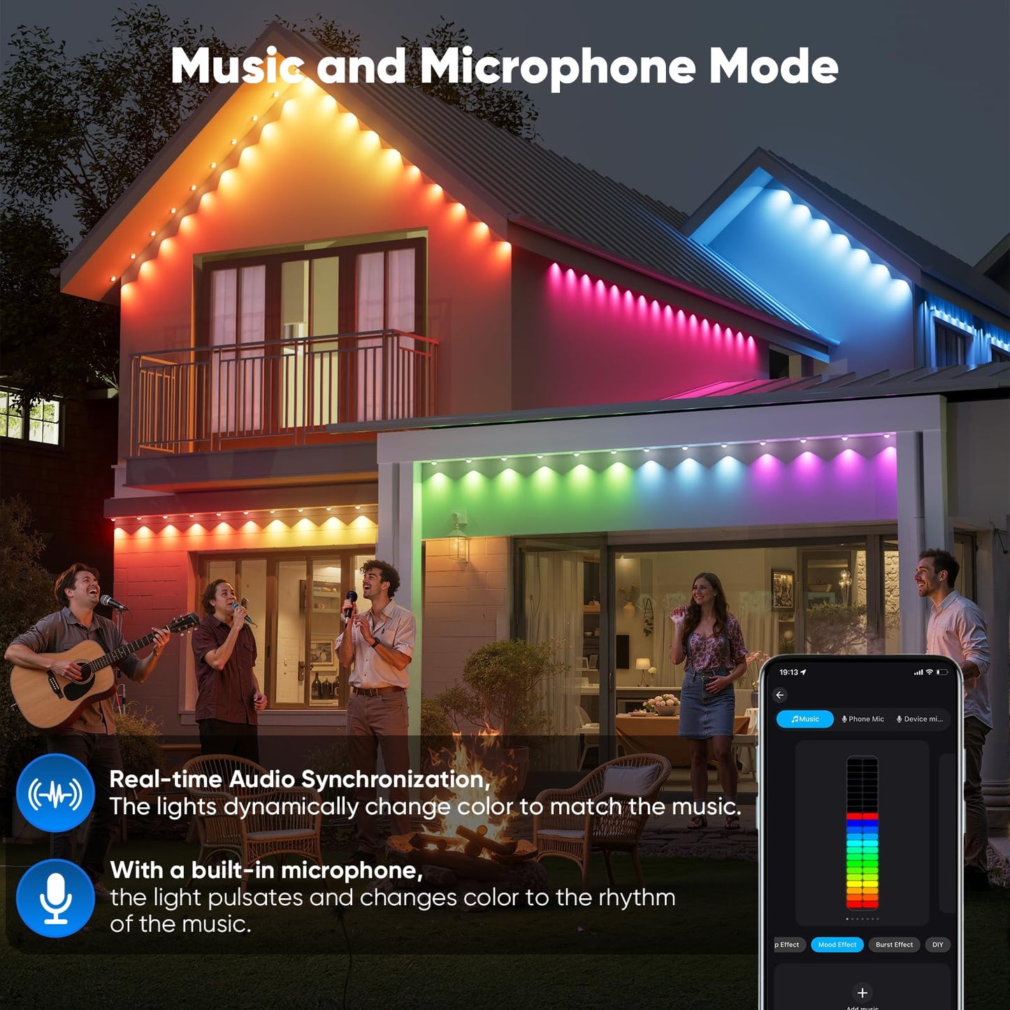 Smart Permanent Outdoor Lights for House, 100ft with 60 Smart AI RGB+IC Christmas House Lights, 98 Scene for Halloween Christmas All Holiday Decor, IP67 Waterproof Work with Alexa, Google Assistant