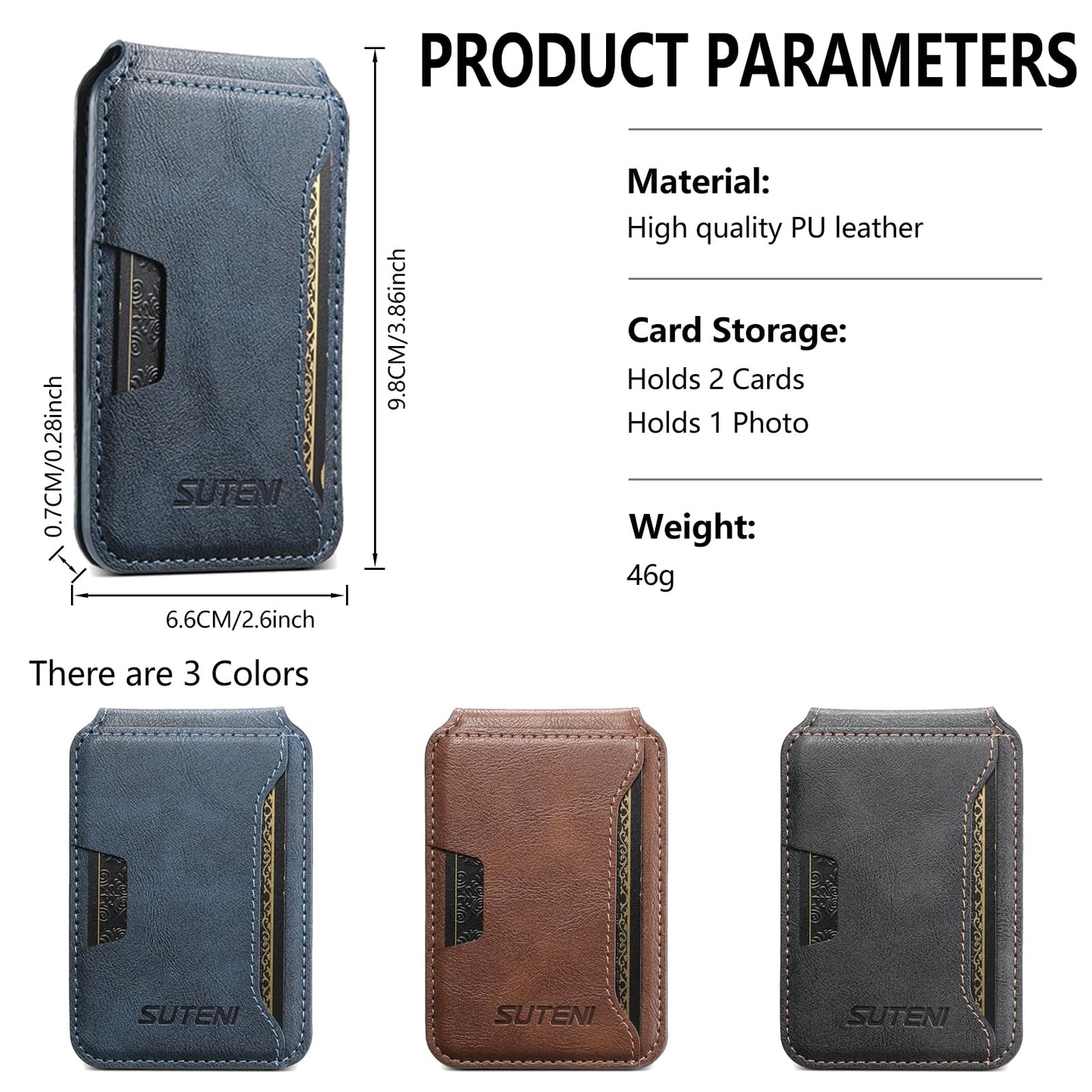 HXY Magnetic Card Holder Wallet for iPhone, Compatible with MagSafe, PU Leather Minimalist Slim Card Holders Fit 3 Cards with Adjustable Stand for iPhone 16/15/14/13/12 Series, Not for Mini (Blue)