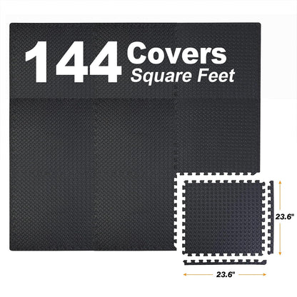 Mat Block APM36001BK-1 Torin Interlocking Foam Exercise Floor Mats: 144 SQ FT, 1/2 inch, 36 Tiles, EVA Gym Mat Flooring, Exercise Equipment Mat for Home Gym Equipment, Black