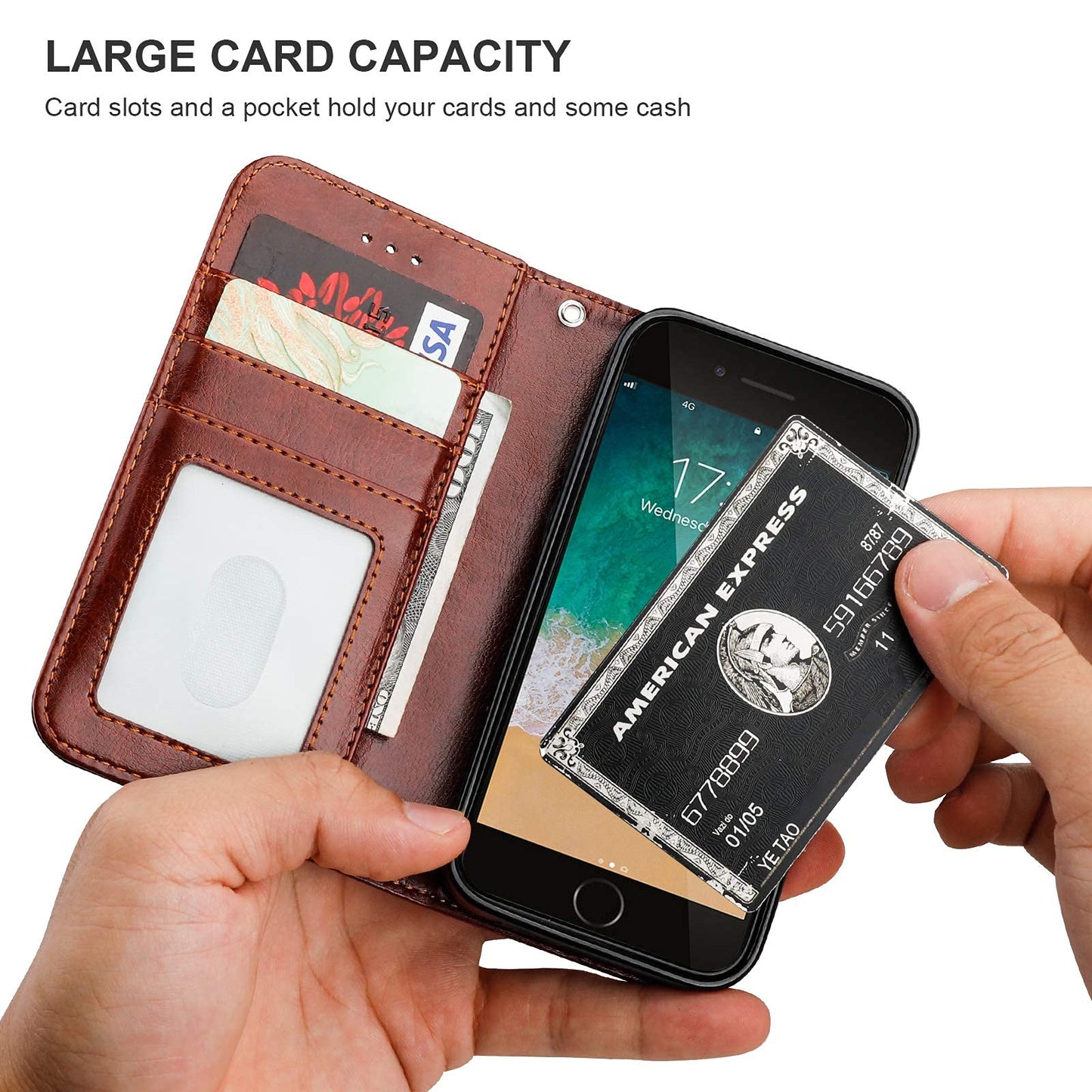 Bocasal for iPhone SE (2022)/SE (2020)/8/7 Wallet Case with Card Holder PU Leather Magnetic Detachable Kickstand Shockproof Wrist Strap Removable Flip Cover for iPhone 7/8/SE2/SE3 4.7 inch (Brown)