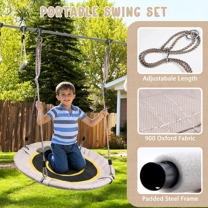 Hapfan 60 FT Ninja Warrior Obstacle Course Swing Set for Kids with Weather-Proof Accessories, Outdoor Playset with Monkey Bars for Backyard