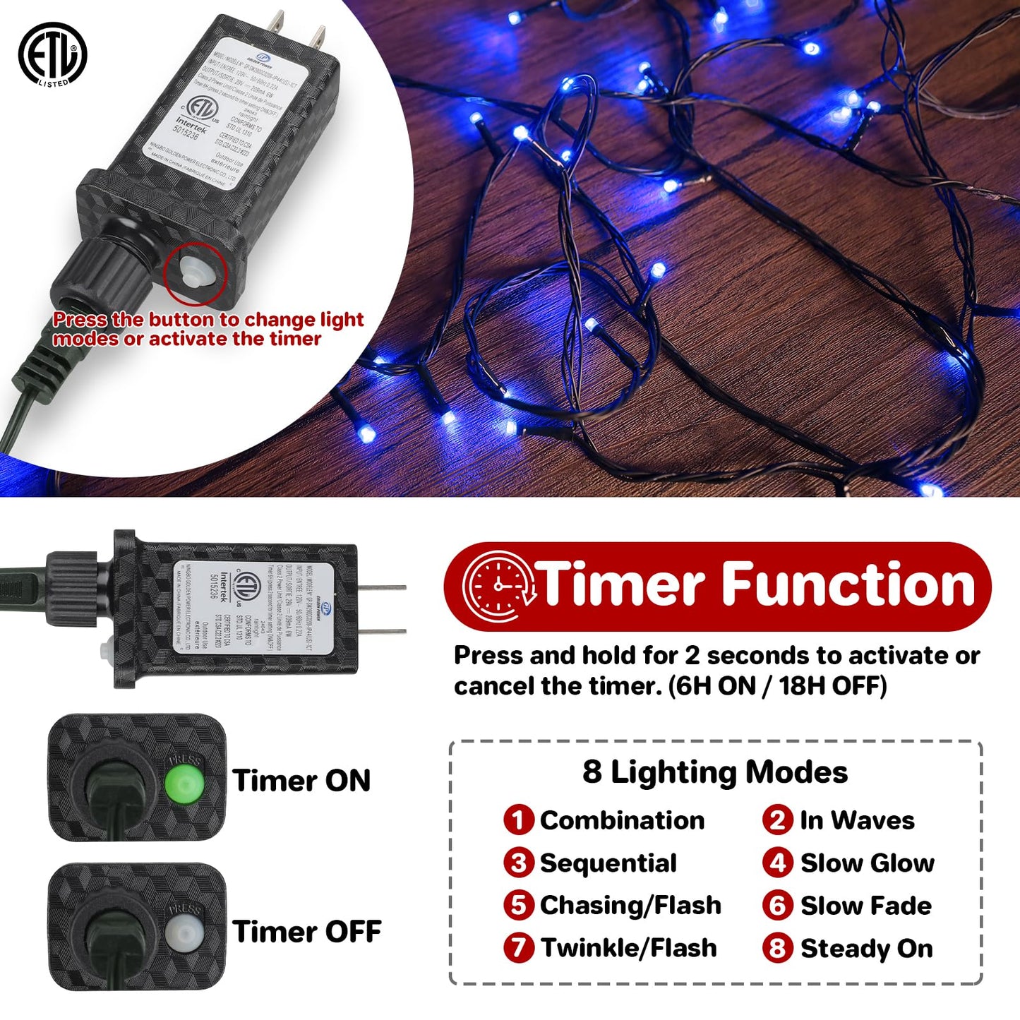 Extra Long 132ft Christmas Decorative Mini Lights, 400 LED Green Wire Fairy Starry String Lights Plug in, Timer & Memory & 8 Modes, for Indoor Outdoor Xmas Tree Wedding Party Decoration,Blue