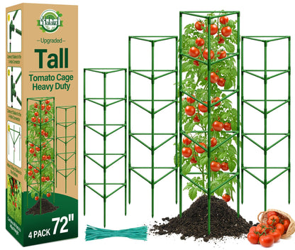 Halatool 72 Inch Tall Tomato Cages Heavy Duty, 4 Pack Metal Adjustable Plant Support Stakes for Pots, Large Trellis for Garden Climbing Vegetables Cucumbers Flowers Fruits