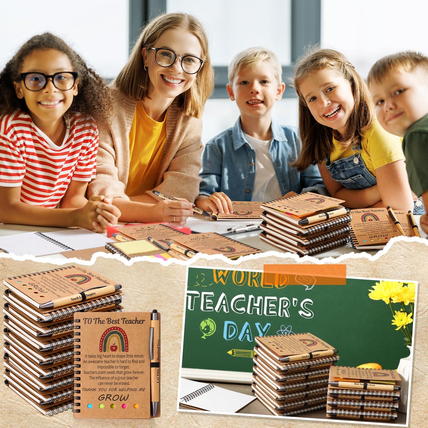 Resurhang 72 Pcs/36 Sets Teacher Appreciation Gifts Teacher Week Thank You Appreciation Gifts Notebook with Bamboo Ballpoint Pens, Thank You Notebook Bulk from Students Inspirational Journal