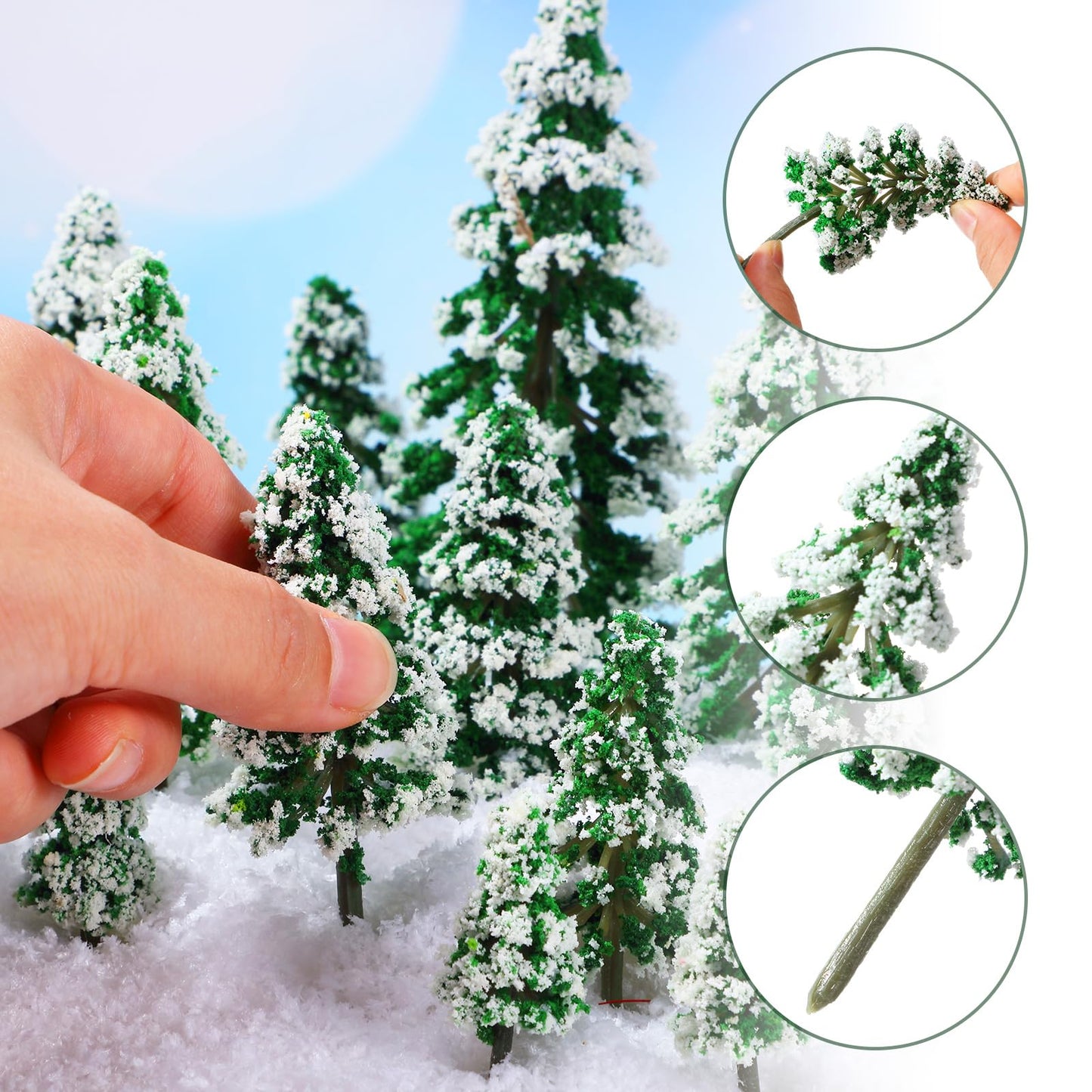 Skylety 35 Pieces Model Trees 6.3-1.2 Inch Mixed Miniature Trees Diorama Supplies Fake Plants Train Scenery Landscape Christmas Village Architecture DIY Crafts(Green,Snowy Cedar)