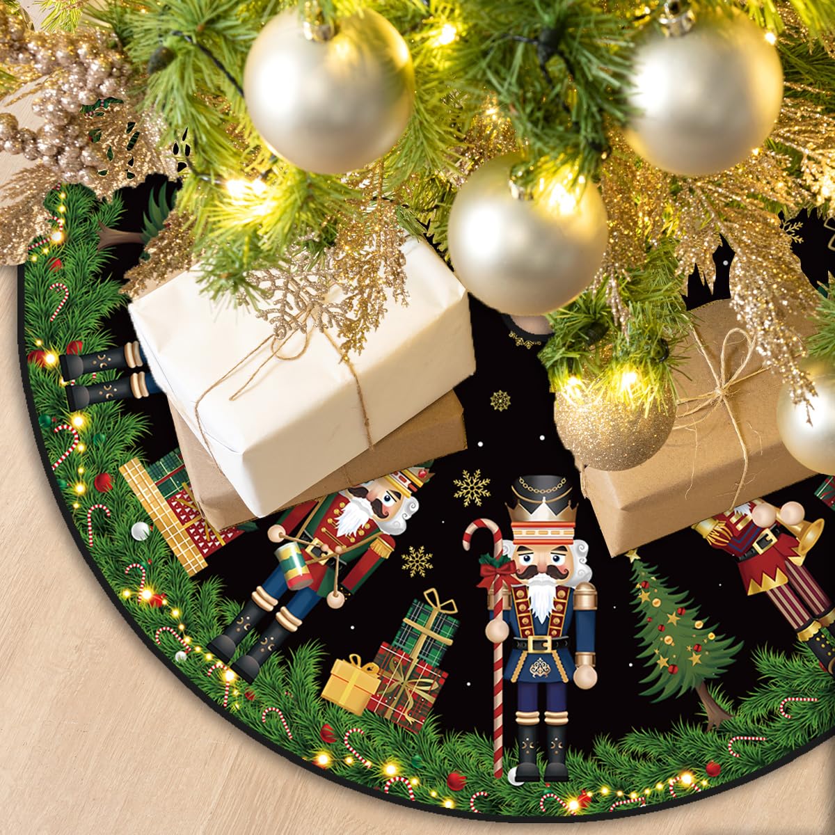 Nutcracker Christmas Tree Skirt 48 Inch Christmas Nutcracker Tree Collar New Year Winter Xmas Tree Decor Nutcracker Christmas Decorations for Home Party