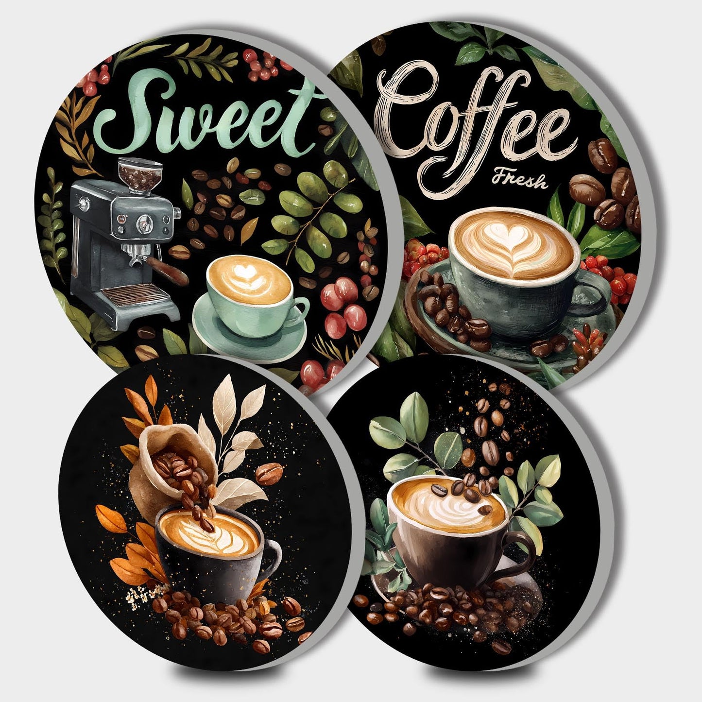 Tucocoo Coffee Stove Burner Covers Sweet Home Metal Stove Burner Cover,Set of 4,Coffee Beans Dining Room Gas Stove Burner Covers Cartoon Pattern Round Burner Cover Cooktop Decorations