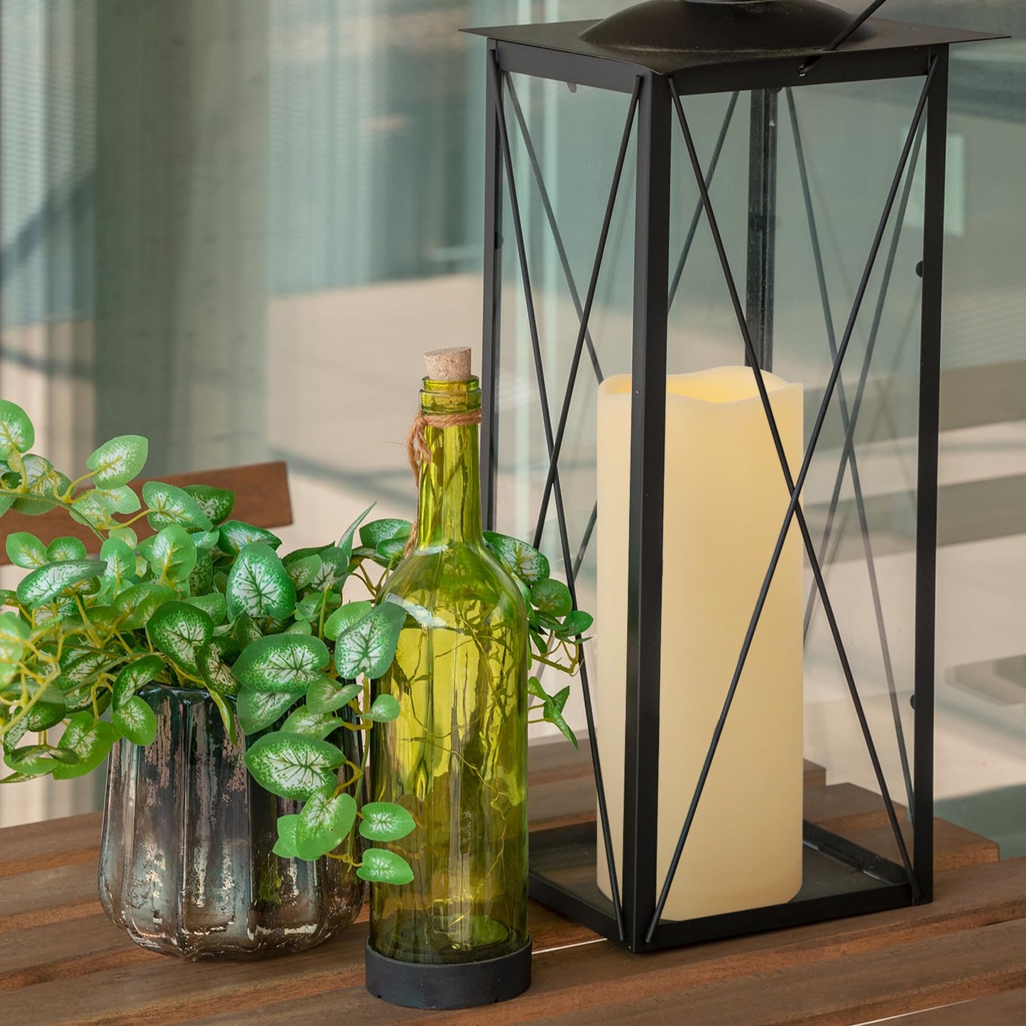7LinRay 1 Pack 3" x 8" Outdoor Flameless Candles with Remote and Timer, Battery Operated Flickering LED Flameless Pillar Candles for Wedding Home Decoration, Ivory, Plastic