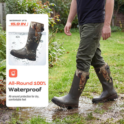HISEA Men's Tall Boot with Arctic Ice Grip, Waterproof Rubber Rain Boots, Insulated Neoprene Warm Mud Boots for Outdoor Work Hunting