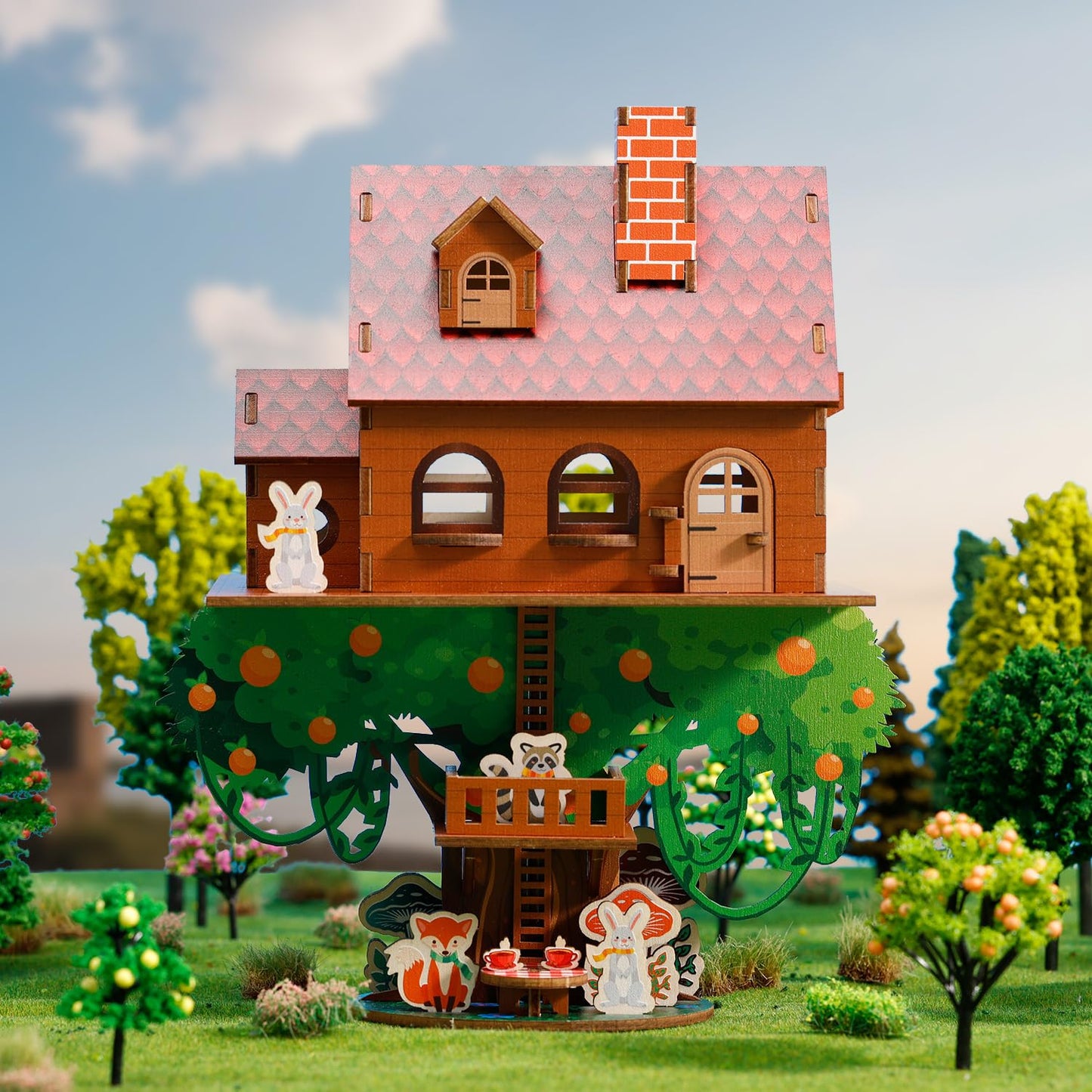 3D Wooden Puzzles for Adults Treehouse - Whimsical Forest Animal Tea Party 3D Puzzle Kit, Creative DIY Craft & Home Decor Gift