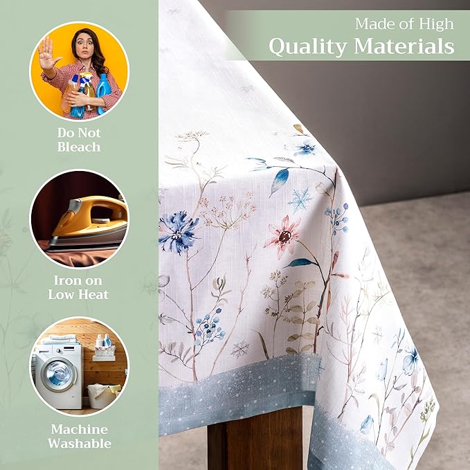 Maison d' Hermine Table Cloth Rectangle Table 100% Cotton 60 x 90 Inches Fall Tablecloth Reusable Everyday Use for Thanksgiving Christmas Decorations Dining Farmhouse Party (Ice Florals)