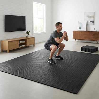 BalanceFrom Puzzle Exercise Mat 3/4" Thick, EVA Interlocking Foam Floor Tiles for Home Gym, Mat for Home Workout Equipment, Floor Padding for Kids, Black, 24 in x 24 in x 3/4 in, 96 Sq Ft - 24 Tiles